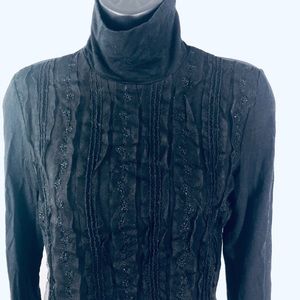 Frilled front black turtle top